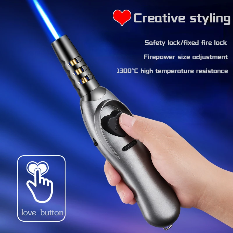 New 1300 Degree High Temperature Resistant Creative Red Heart Shape Blue Flame Windproof Direct Flush Welding Gun and Flame Gun