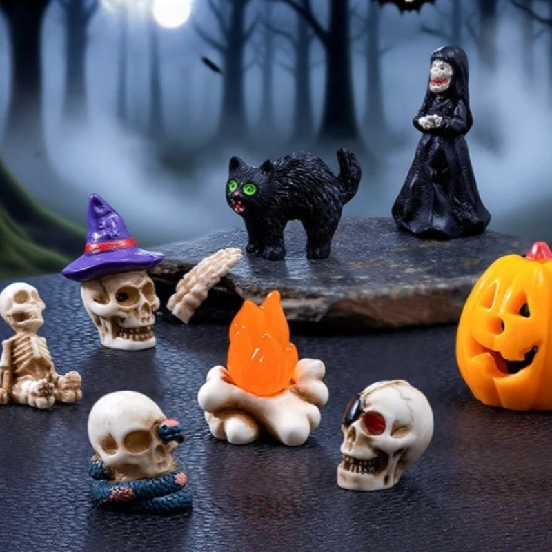 Halloween Skeleton Couple Figures Cute Particle DIY Decorations Accessories Micro Landscape Desktop Accessories