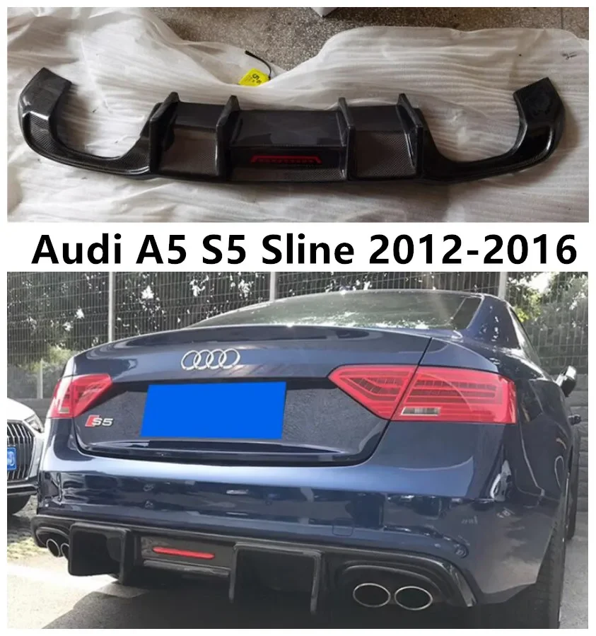 Rear Bumper Diffuser For Audi A5 S5 Sline 2012 2013 2014 2015 2016 Trunk Door Lip Spoiler Real Carbon Fiber (With LED Light )