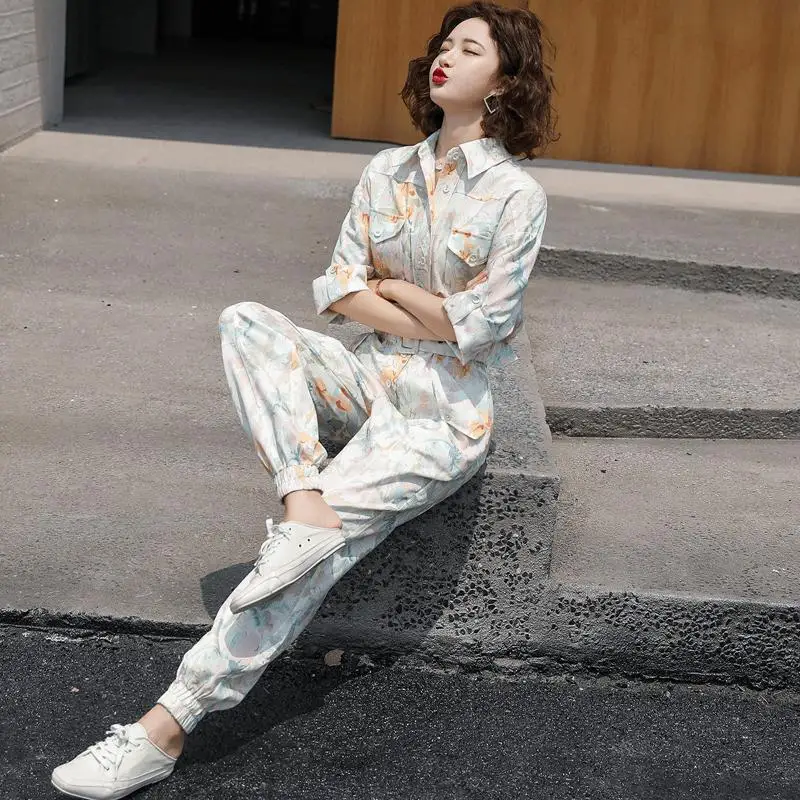 Women's Jumpsuit 2023 New Summer Thin Print Temperament Work Dress Jumpsuit Set Free Shipping Items Women Clothes for Women