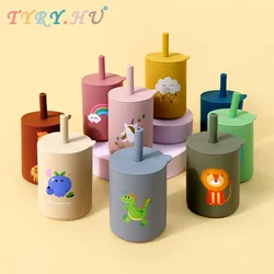 TYRY.HU 1Pc Baby Feeding Straw Cup Baby Cartoon Learning Feeding Cup Food Grade Silicone Toddler Water Bottle Tableware BPA Free