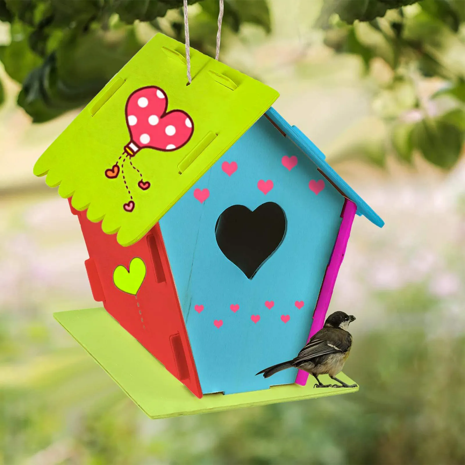 2 Sets DIY Vogelhaus-Bausatz aus Massivholz zum Bemalen und Basteln, Graffiti-Hängedekoration für Kinder, Lehrreiches Puzzle-Vogelnest