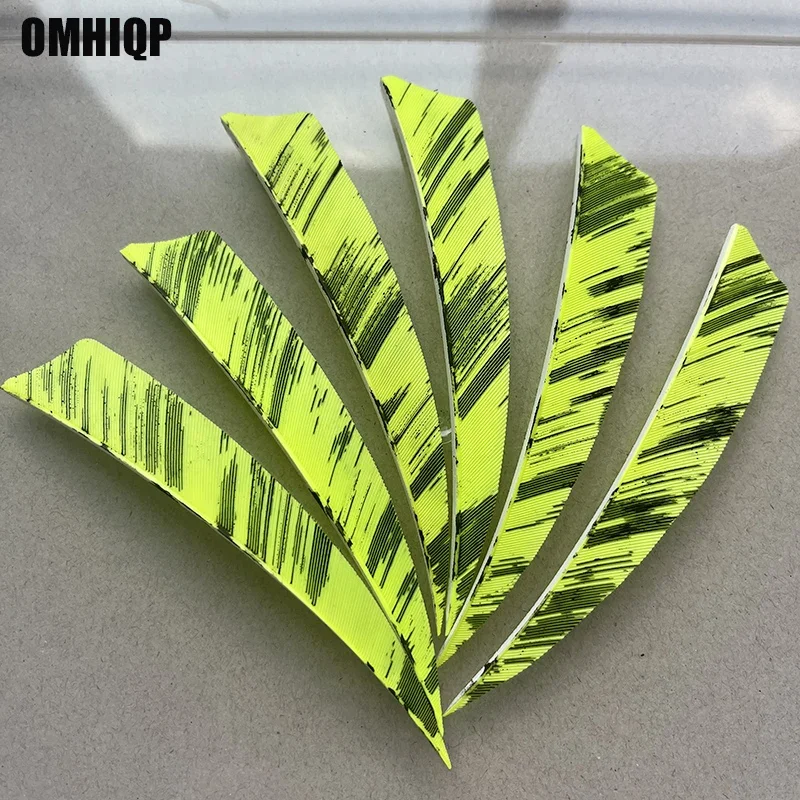 50Pcs 4Inch Shield Cut Turkey Feather Fluorescent Yellow Ink Design Archery DIY Arrow Accessories Right Wing/Left Wing