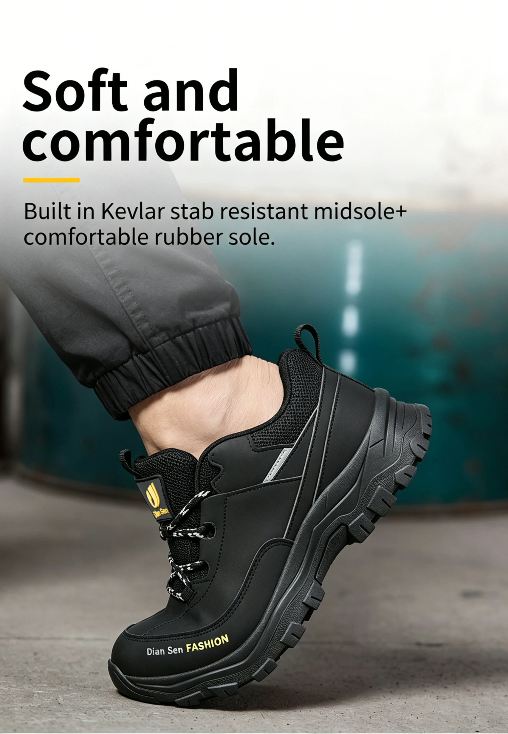 Herren-Sicherheitsschuhe mit Stahlkappe, Arbeitssneaker, Winterschuhe, durchstichsichere Herrenstiefel, wasserabweisend, stoßdämpfend, für den industriellen Einsatz. – Detail 11