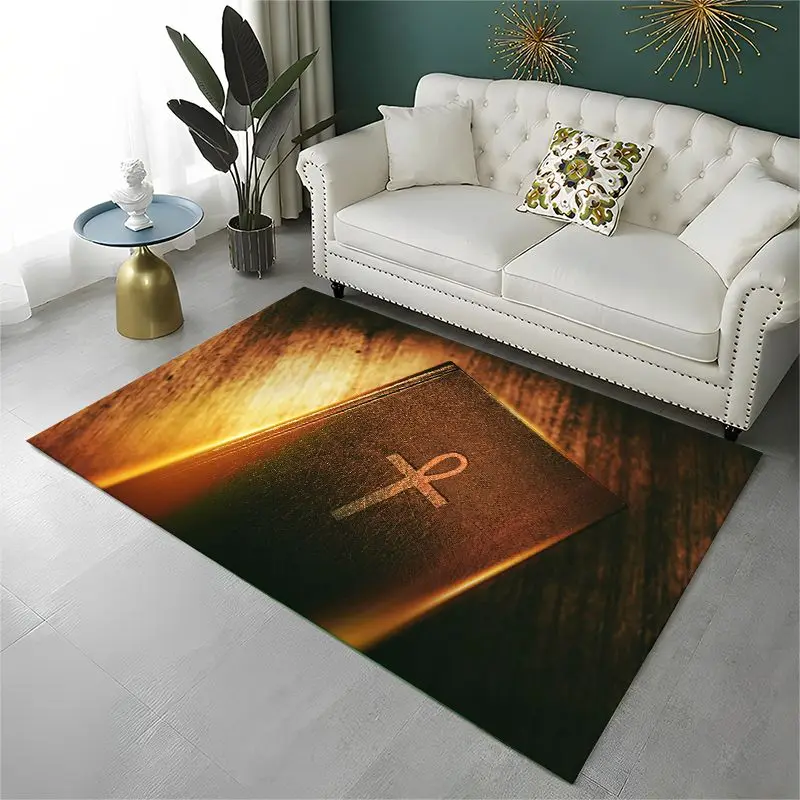 Classic Cross Bible Christian Faith Retro Large Area Rug Non-slip Durable Carpet for Bedroom Living Room Sofa Doormat Home Decor