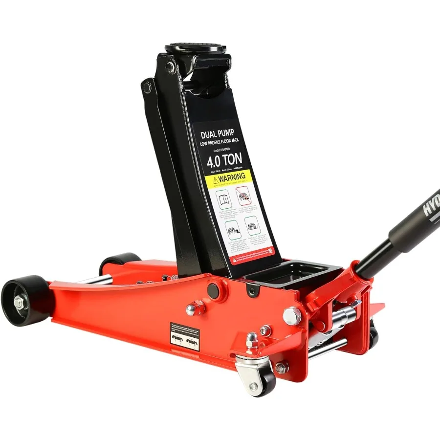 

4 Ton Red Low Profile Floor Jack, Professional Steel Racing Floor Jack with Dual Pistons Quick Lift Pump,Heavy Duty Hydraulic Fl
