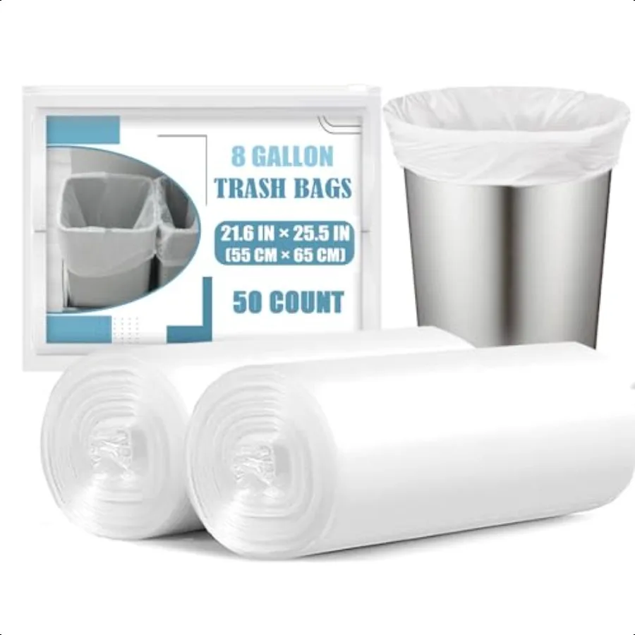 

Мешки для мусора на 8 галлонов, 50 шт., 8 галлонов, средние мешки для мусора без запаха, белые мешки для мусора на 8 галлонов