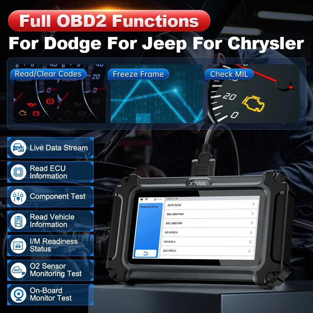 XTOOL IP500-DJC Bi-directional Control OBD2 Scanner,For Dodge/ Jeep/Chrysle,FCA,16+Services Tools,Lifetime Free Update Scan Tool