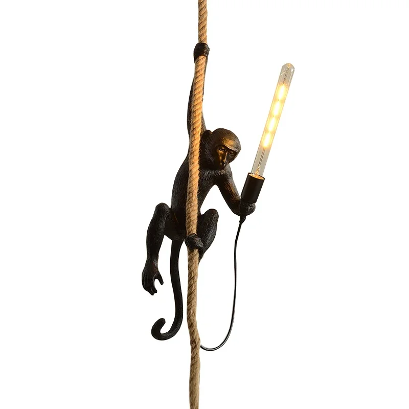 Modern LED Art Monkey Pendant Light Resin Simian  Lamp for Living Parlor Study Room Corridor Lights Home Interior Decor