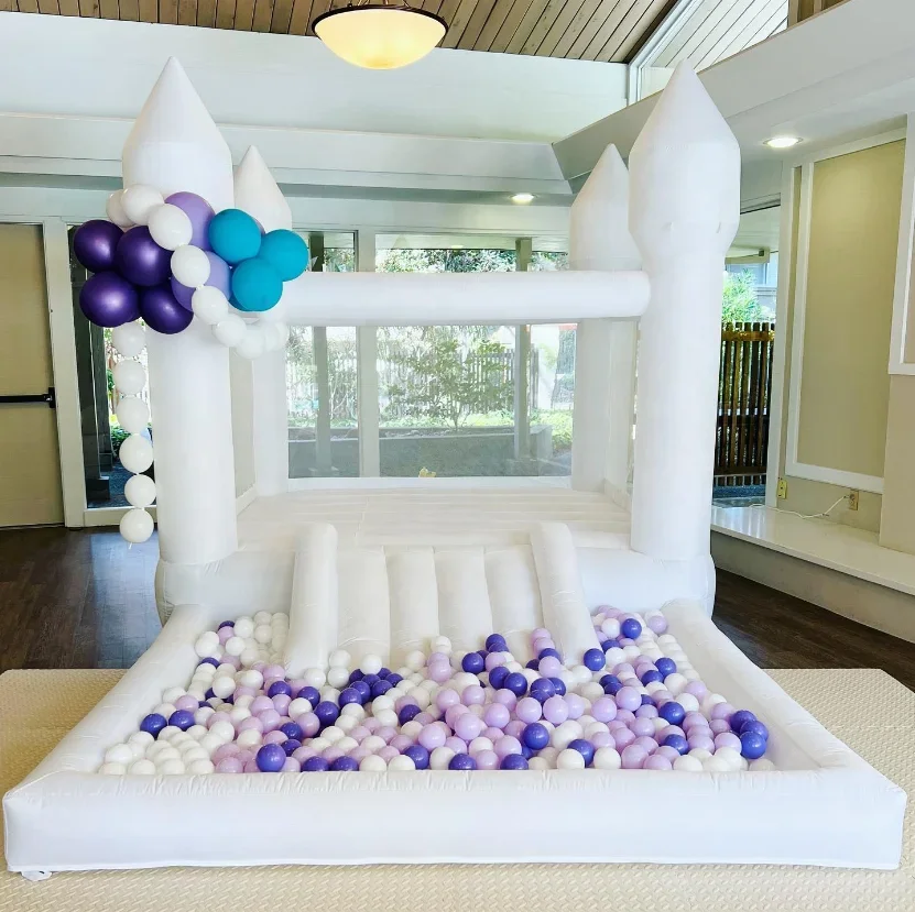 Mini Casa de rebote inflable blanca, decoración de cumpleaños para niños pequeños, castillo hinchable blanco, casa de rebote de Luna para niños