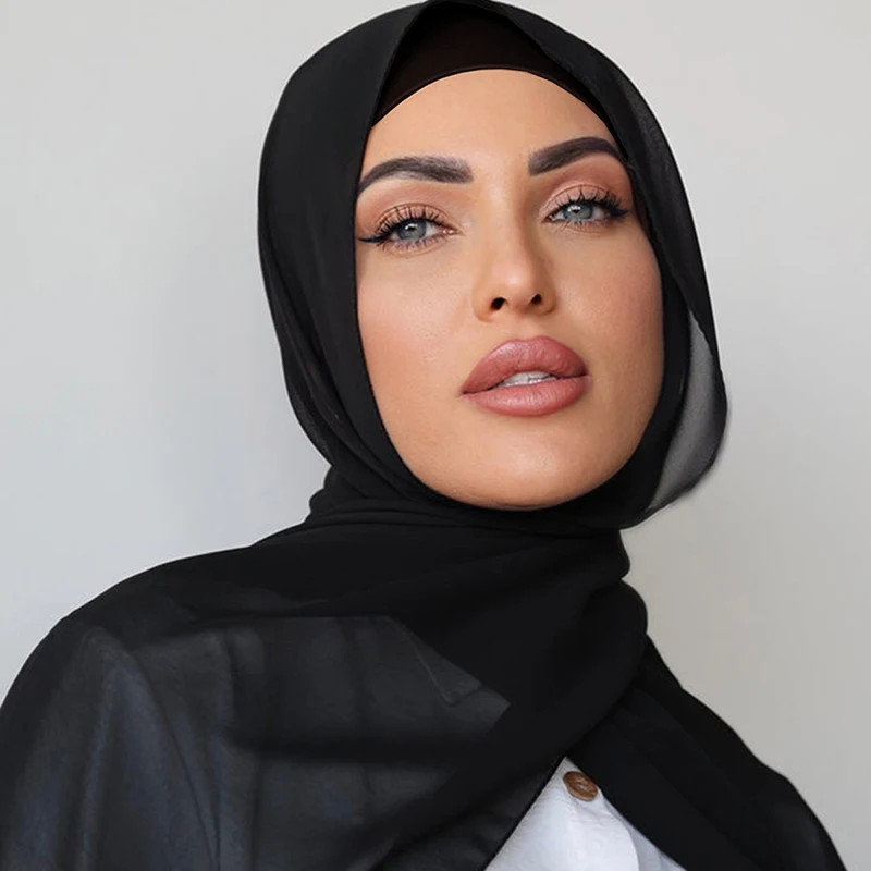 Chiffon Hijab With Matching Undercap Set Neck Cover Cotton Jersey Caps Women Muslim Hijab Sets Headband Scarf 180*70cm