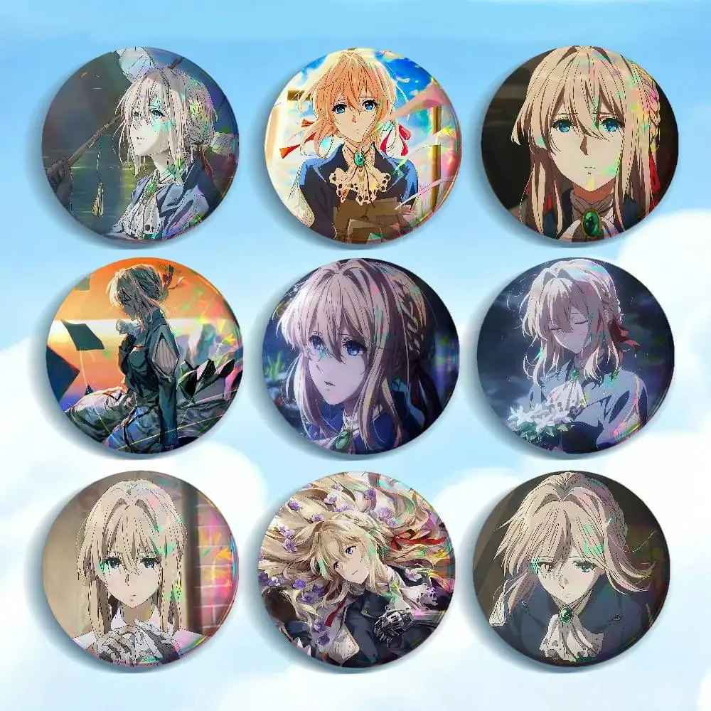 Anime V-Violet E-Evergarden For Badge Laser Holographic Custom Badge Image Metal Lapel Brooch For Clothing Backpack Decorative