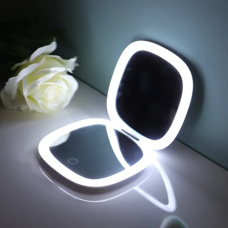 USB wiederauf ladbare faltbare tragbare LED Make-up Spiegel Touchscreen Dimmen Handheld mit 10x Vergrößerung Reise Kosmetik spiegel