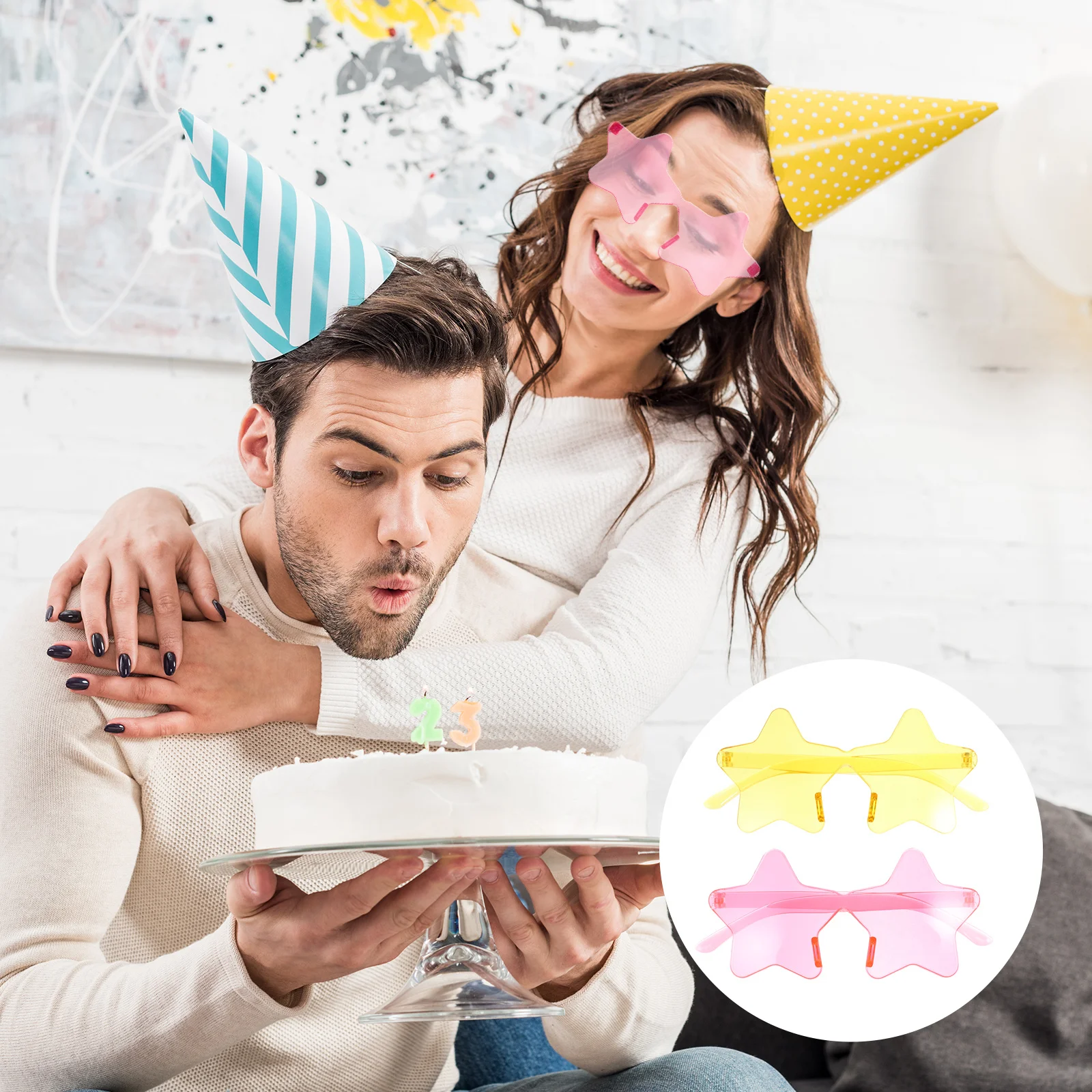 

2Pcs Candy Color Star Sunglasses Frameless Eyewear Durable Wear Resistant Smooth for Party Beach Travel