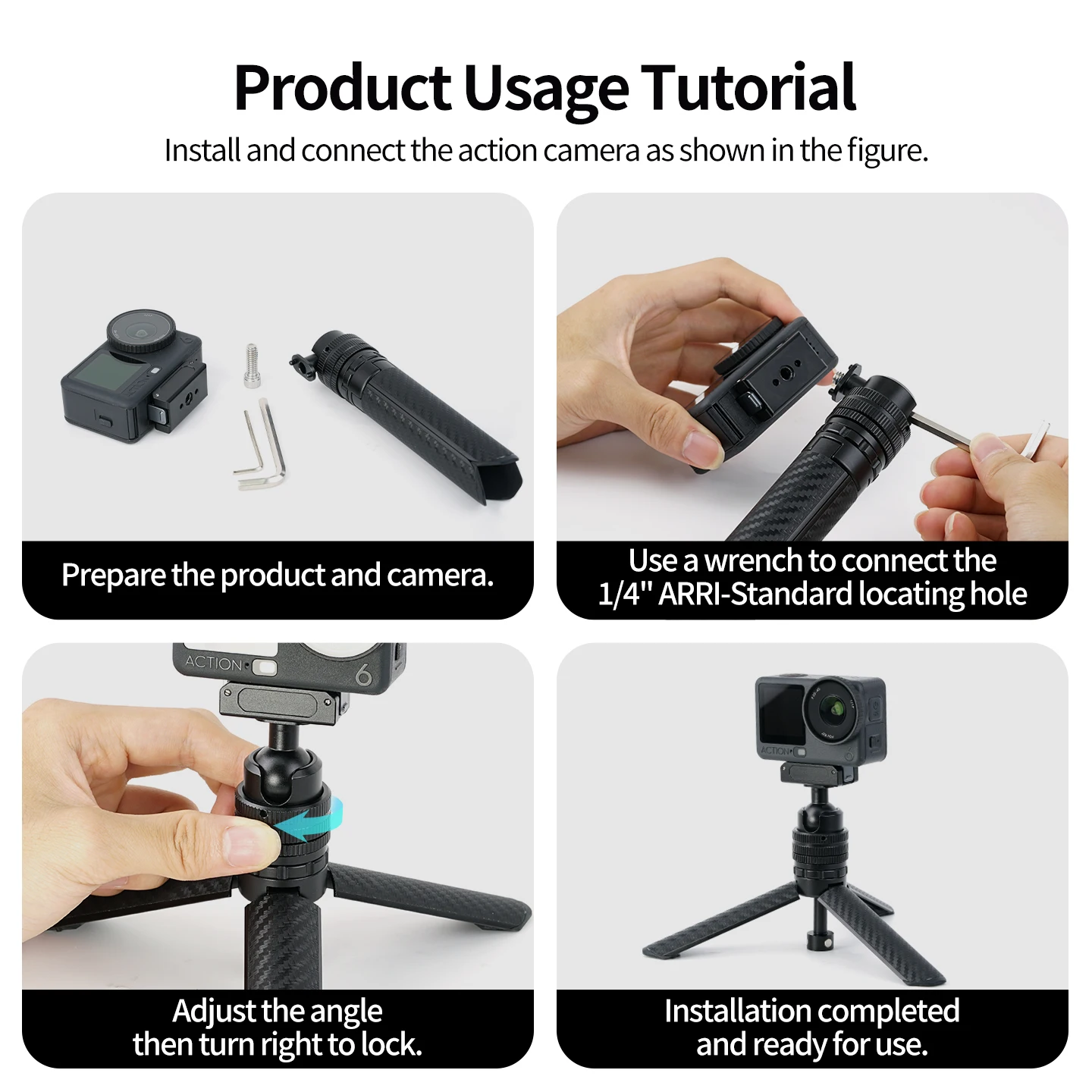 Ein-Klick-Öffnung Mini-Stativ 22mm Kugelkopf ARRI Positionierungsadapter 1/4 Schraube für GoPro Insta360 DJI Action Desktop Vlog Halterung – Detail 4
