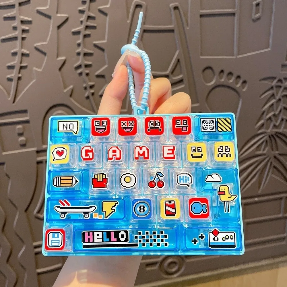 Creative 26-Keycap Keychain Cartoon Pattern Portable Design Fidget Gadget Hand-play Pendant Pixel Button Sensory Charm