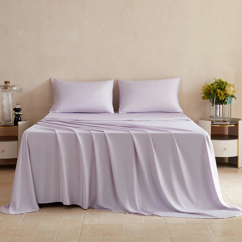 

Solid Mulberry Silk Bed Sheet Set with Fitted Sheets Top Flat Sheet Pillowcase Luxurious Smooth Bedding Set 100% Silk Bedsheet