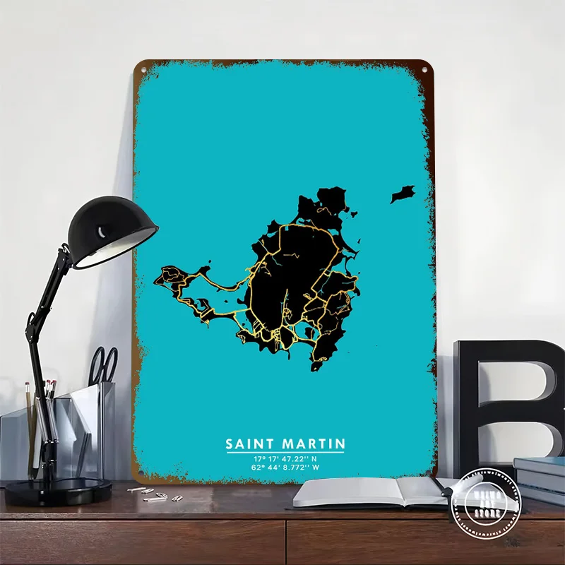 Saint Martin Tinplate Posters Customizable Wall Art Retro Vintage Metal Signs for Home Room Custom Plate Bathroom Decor Items