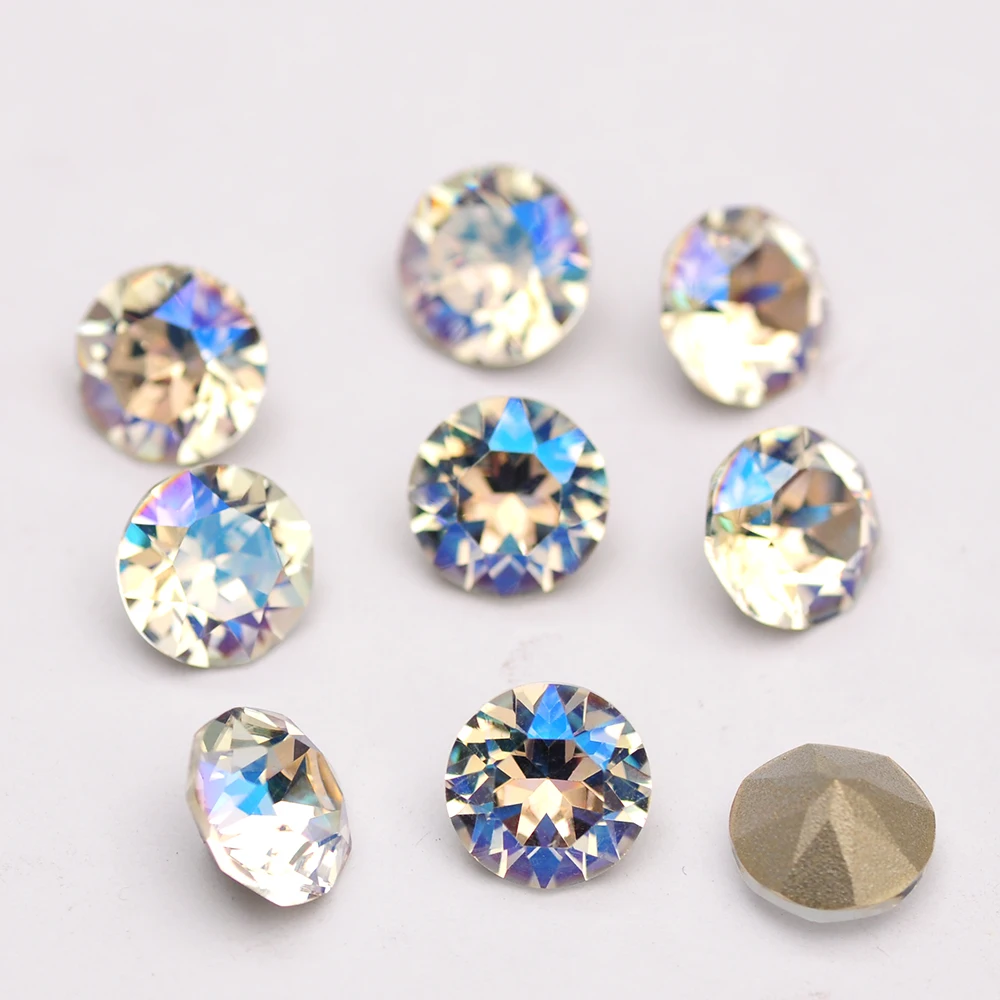 10PCS 4/5/6/7/8/10mm New K9 Glass Diamond Round Stone Cone Pointed Crystal Pointback Nail Art Rhinestones DIY Jewelry Making