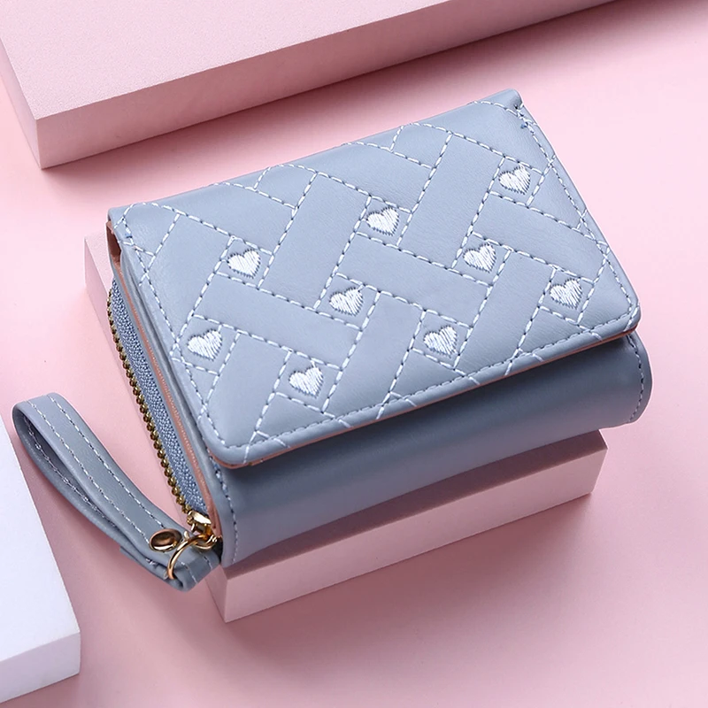 Women's Wallet For Pu Leather Fashion Embroidered Love Tri-Fold Small Wallet Card Holder Multi-Card Slot Coin Purses New