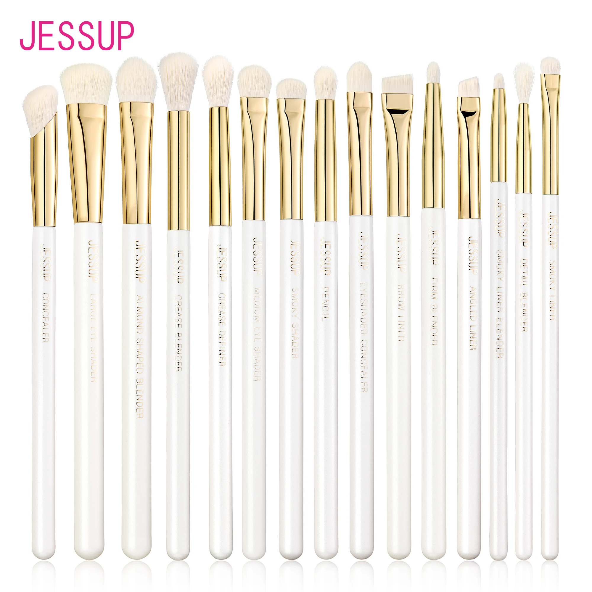 Jessup Eye Makeup Brushes Set 15pcs White Makeup Brush Synthetic for Eyeshadow Blending Brow Blends Shadow Eyeliner Brushes,T519