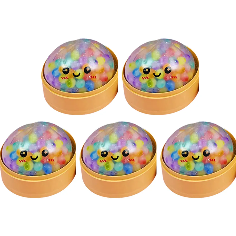 Sugar Edition Rainbow Bead Dumpling Squishy Fidget Toy – Buntes, mit Perlen gefülltes Quetsch-Spielzeug zur Stresslinderung mit Bambus-Dampfgarer-Etui