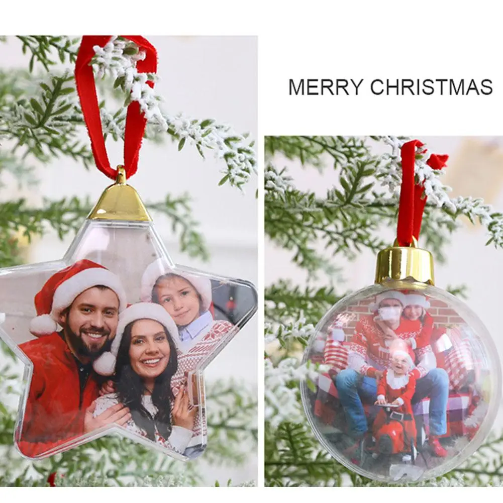 Transparent Christmas Ball Round Five-star Photo Frame Ball Christmas Tree Picture Pendant Ornaments Hanging Xmas Holder Tr K6Z4