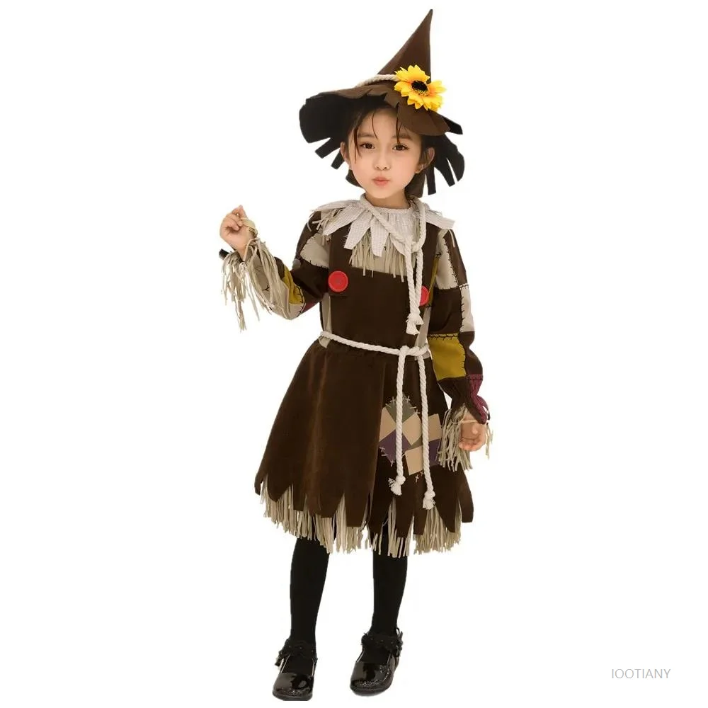 Halloween Children's Wizard Scarecrow Pumpkin Field Scarecrow Clown Cosplay Costume Children's Day Party Circus Cute Dress