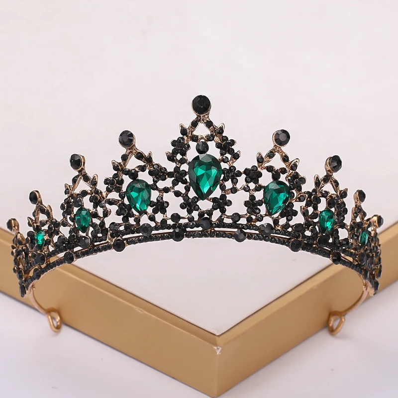 Baroque Vintage Black Tiara And Crowns Crystal Rhinestone Wedding Hair Accessories Queen Princess Crown More Design Head Jewelry