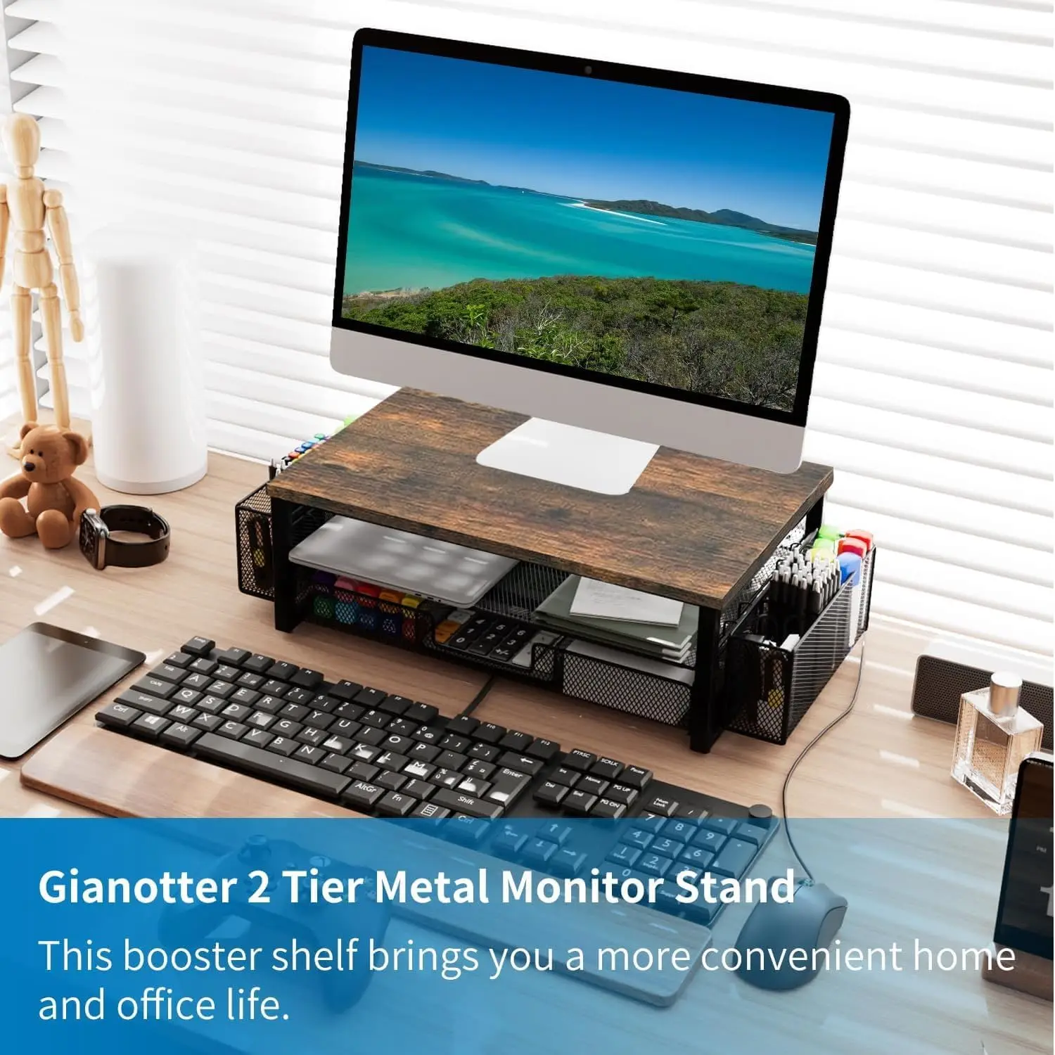 Monitor Stand Riser, Desk Organizer With Drawer And , 2-Tier Computer Stand, Office Desk Accessories, Office