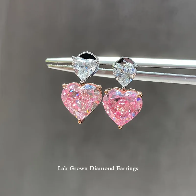 Each 0.5Ct Pink Heart & Each 0.1ct Heart Cut VS Lab Grown Diamond Earrings pendant 14k Two Tone Gold Earrings For Women IGI