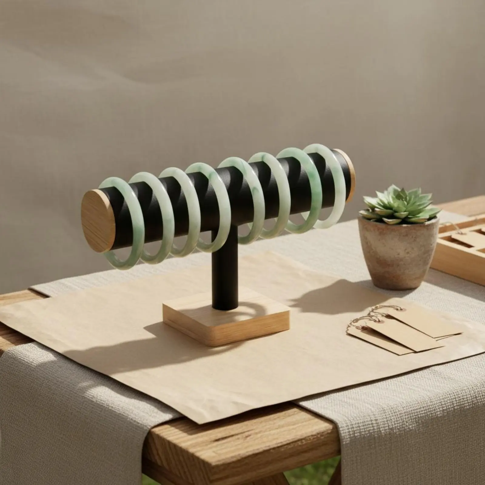 Cylindrical Bar Bracelet Stand Space Saving Single Tier Jewelry Display Wooden Base Bangle Rack Abrasion-Resistant-without Cost