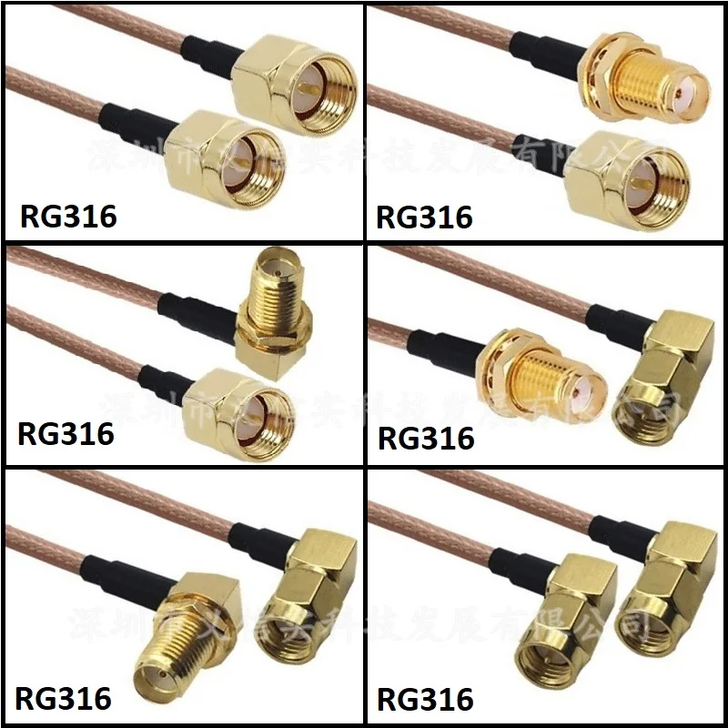 RG316 RF Coaxial Cable SMA to SMA Male Female Connector RP SMA Male Right Angle  WiFi Router Antenna Extension Pigtail Jumper