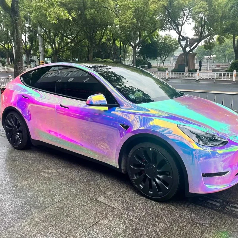 Decoratie Spiegel Chroom regenboog Iridescentie Vinyl Sticker Roll Chroom Kleurrijk Gegalvaniseerde Witte Voertuig Body Wrap Vinyl Film