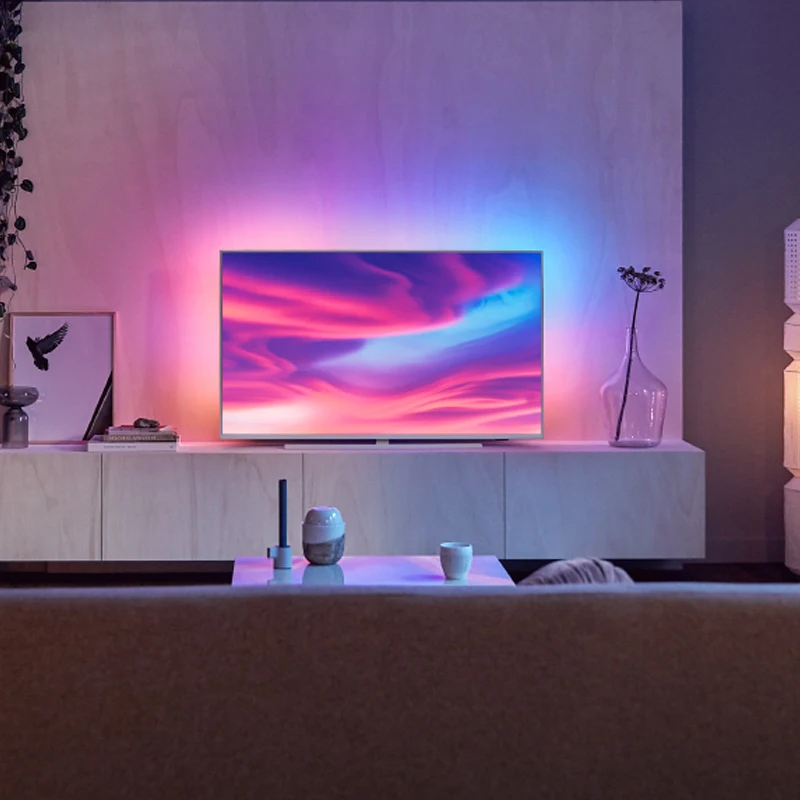 TV with backlight kit in a living room setting
