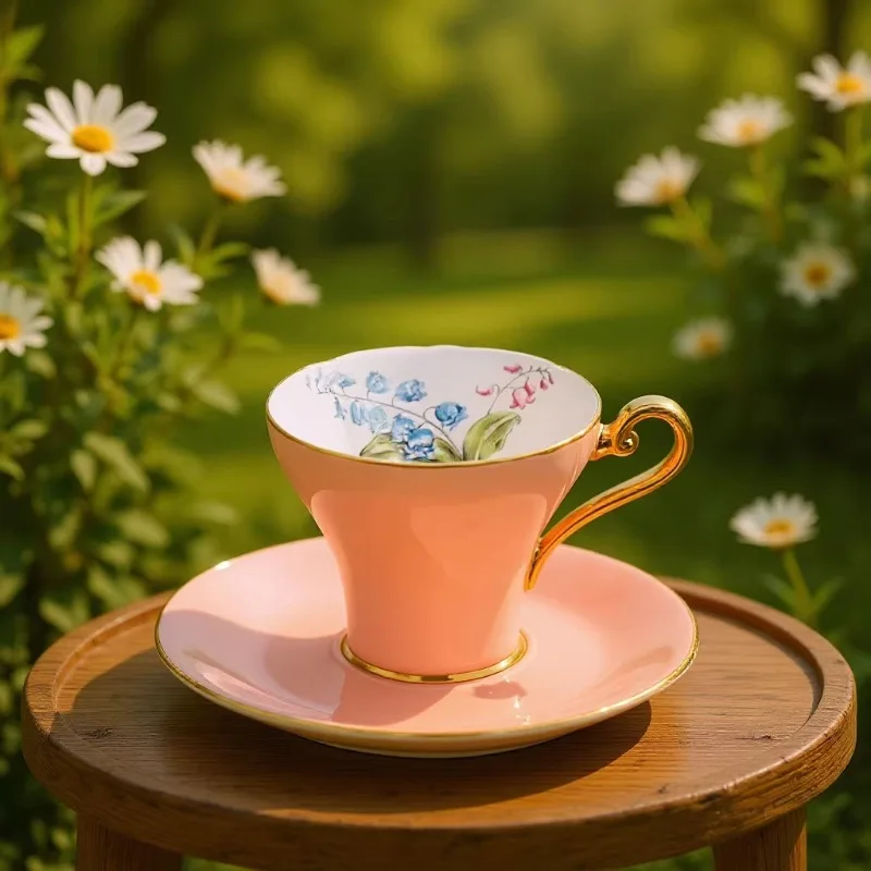 Light luxury medieval bone china coffee cup aynsle wind chime flower teacup British afternoon tea silver tea break set