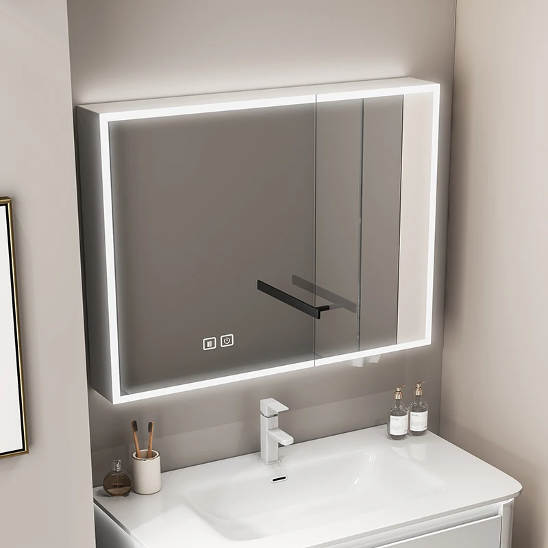 Modern simple space aluminum alloy single mirror cabinet wall-mounted storage intelligent mirror cabinet