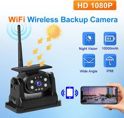 Leekooluu-Câmera Traseira De Carro, Wi-Fi Sem Fio, Banda Solar, Bateria, Retrovisor, Infravermelho, Visão Noturna, Invertendo Backup, 1080P