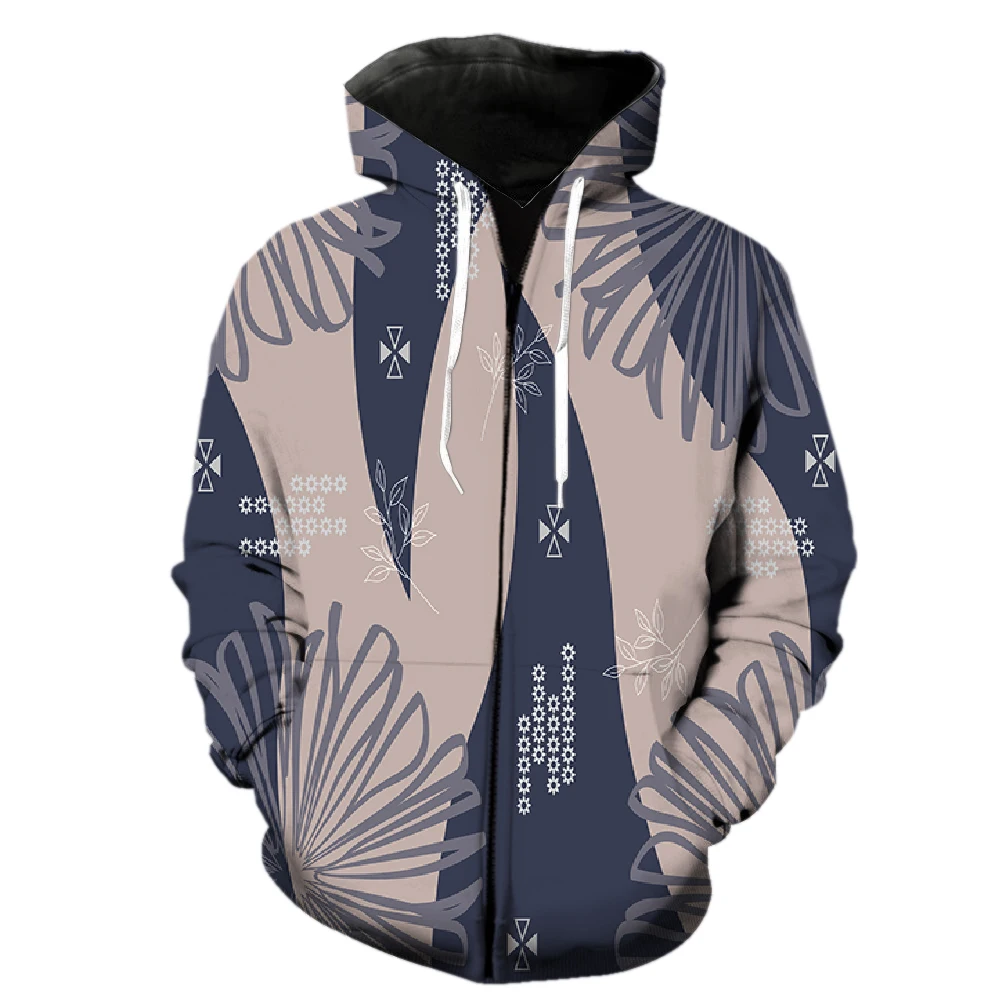 Abstract Plant Leaves Men's Zipper Hoodie Oversized Unisex Fashion Hip Hop Streetwear With Hood Jackets Tops Sweatshirts Spring