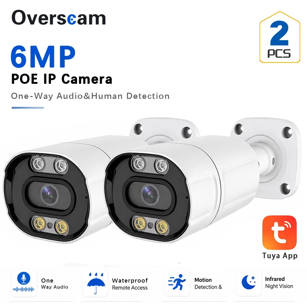 Overscam POE IP Security Camera 6MP 3K Smartlife Home Dual Light Night Vision Two Way Audio ONVIF IP66 Waterproof NVR Tuya App