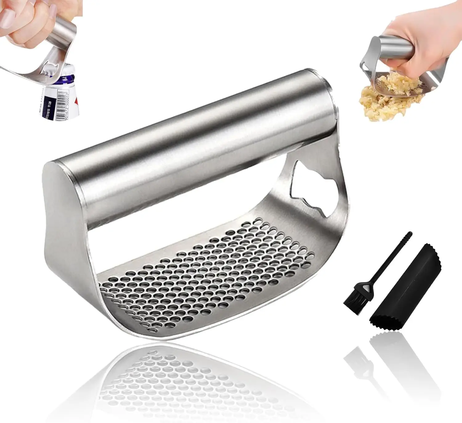 Wenrecu Upgrade Stainless Steel Garlic Press, Garlic Press, Robust Stainless Steel Garlic Mincer