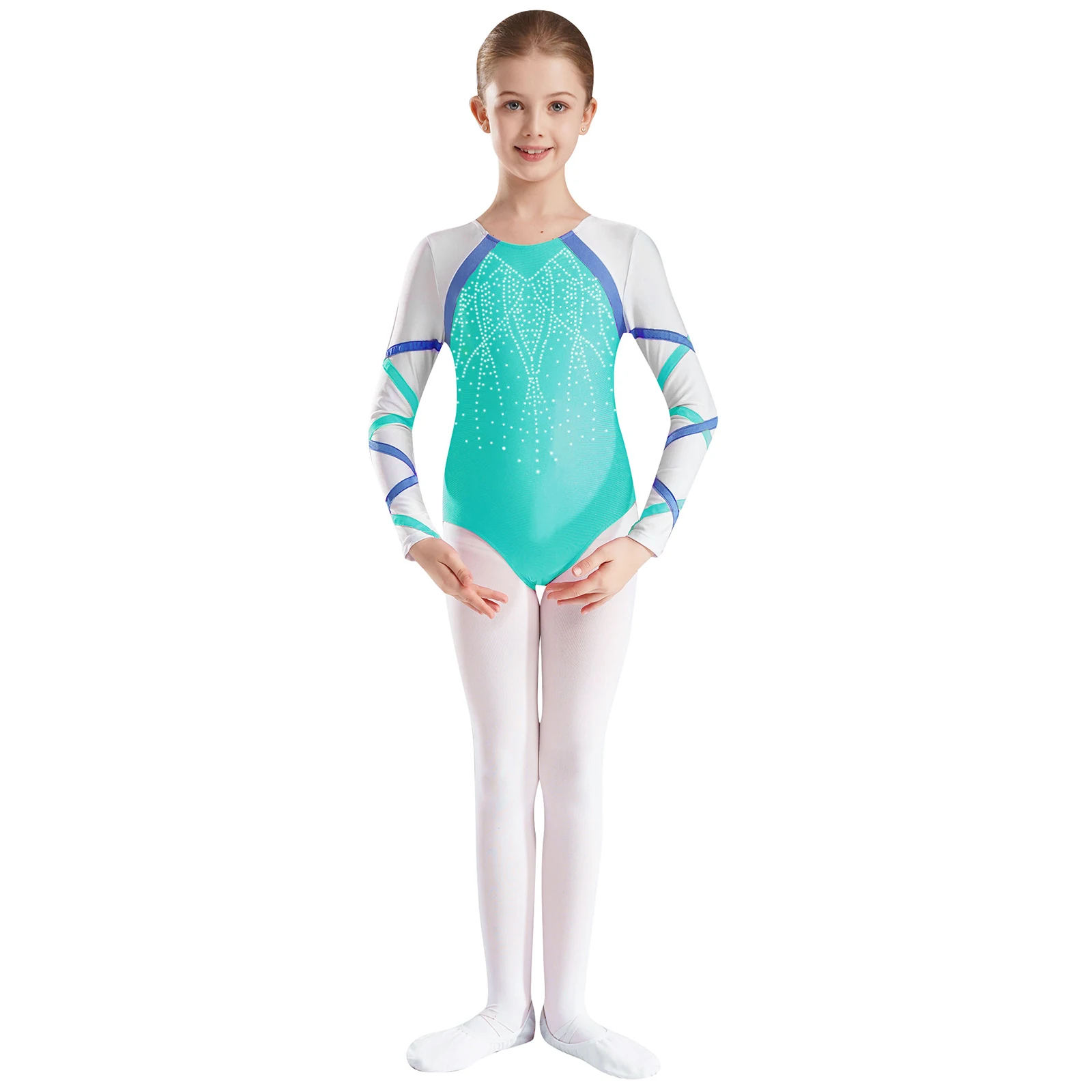 Children Kids Performance Costume Girls Rhinestones Gymnastics Jumpsuit Figure Skating Leotard Teens Acrobatics Bodysuit