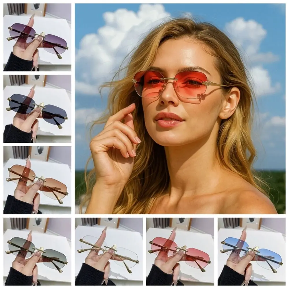 

Lightweight Rimless Oval Sunnies Alloy Costume Accessory Men Polarized Sunglasses HD Decorative Anti Blue Light Glasses Outdoor