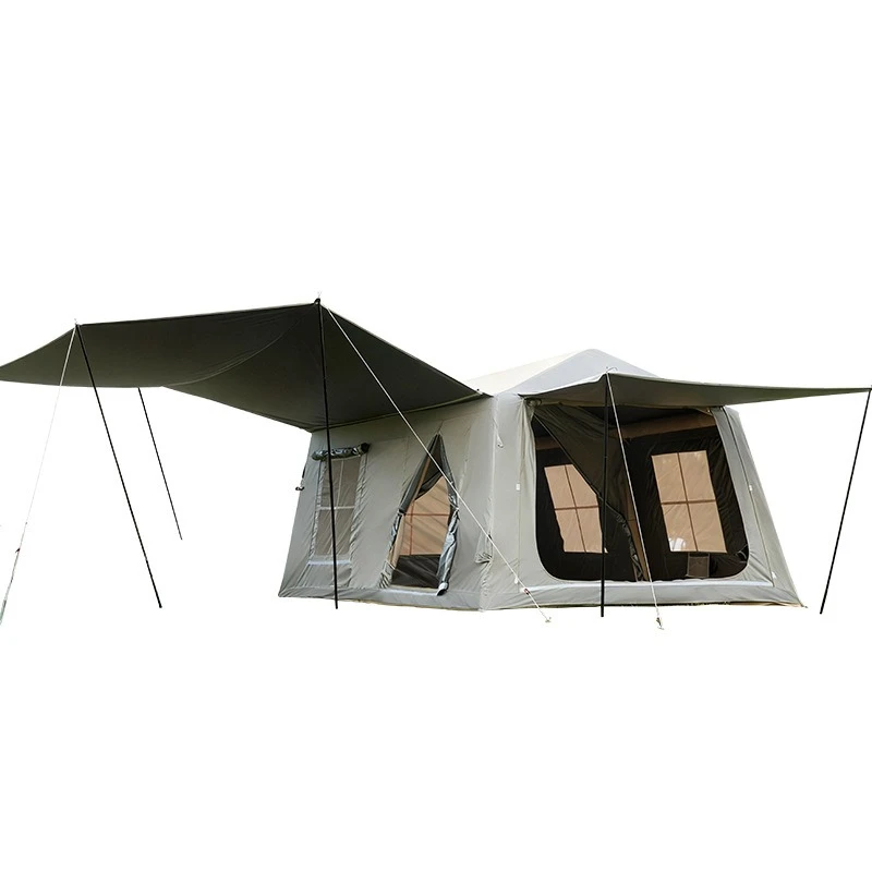 Ridge inflatable tent, outdoor camping thickened rainproof family large space with canopy camp tent