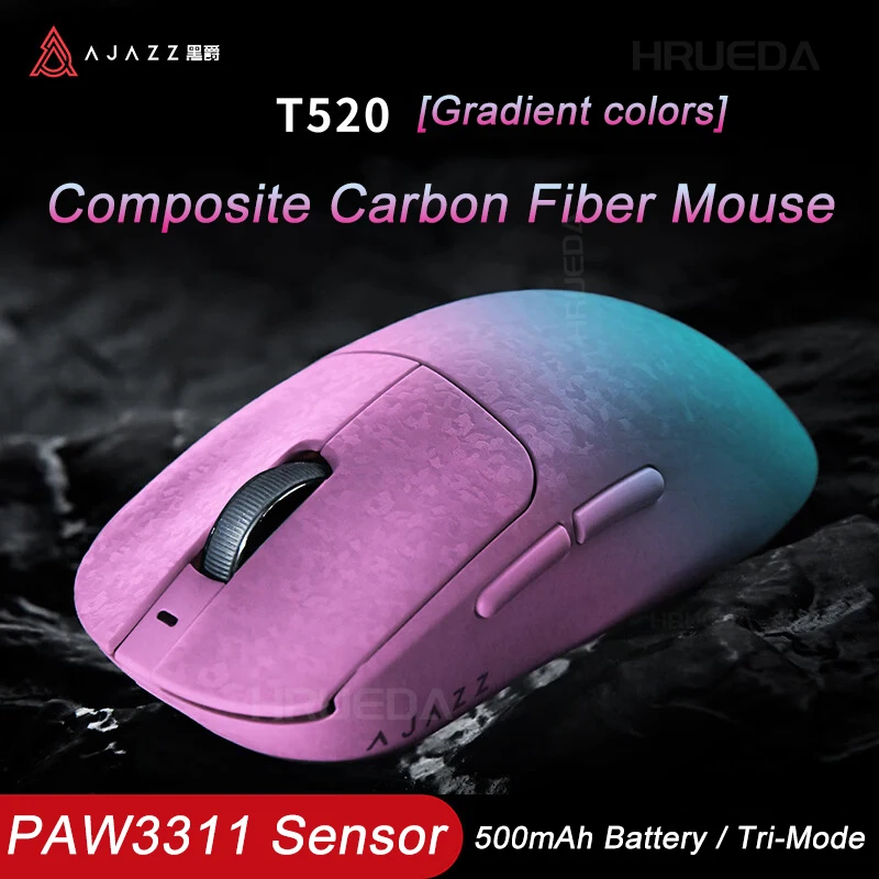 

AJAZZ T520 Wireless Gaming Mouse PAW3395 Tri-Mode 32000DPI Lightweight Carbon Brazed Shell Ergonomic for FPS Gamer Laptop Office