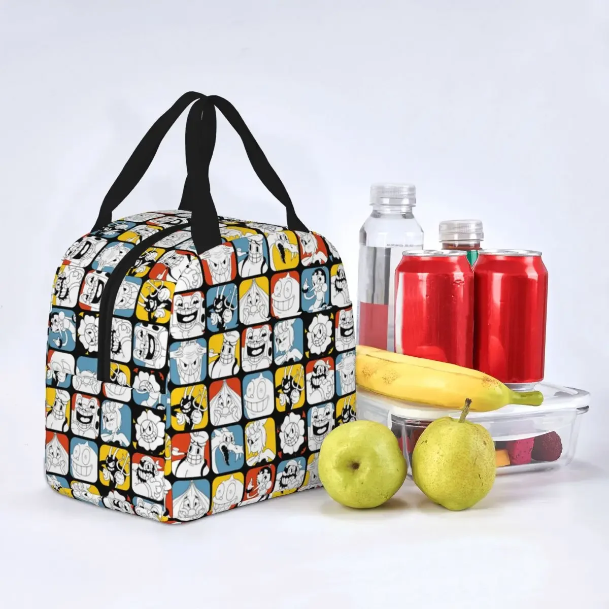 The Cuphead Collage Insulated Lunch Bag Thermal Bag Reusable Game Anime Portable Tote Lunch Box for Men Women Office Travel