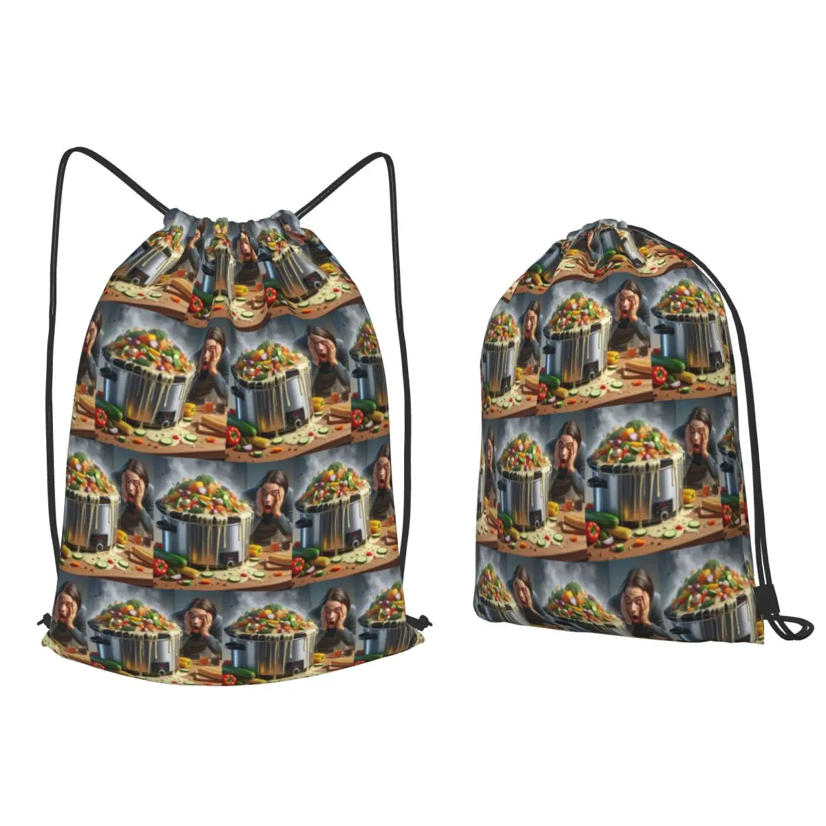 Kitchen Chaos Backpacks Portable Drawstring Bundle Pocket Shoes Bag Book Bags for Travel Students