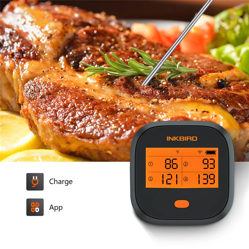 INKBIRD IBBQ-4T Wi-Fi Meat Digital Thermometer Rainproof Magnetic Alarm Thermometer for Grilling with 4 Probes for Kitchen Smoke