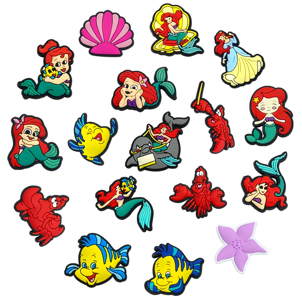 

1-100pcs Cartoon Disney Princess Ariel The Little Mermaid PVC Shoe Charms For Clogs Pins Sandals Shoes Decoration Accessories