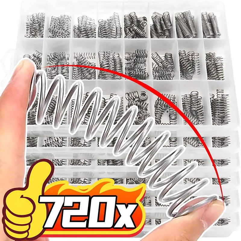 

720/240 шт., сверхмощный комплект пружин сжатия из нержавеющей стали 304, 15 размеров, ящик для инструментов, механический ремонт, принадлежности для оборудования